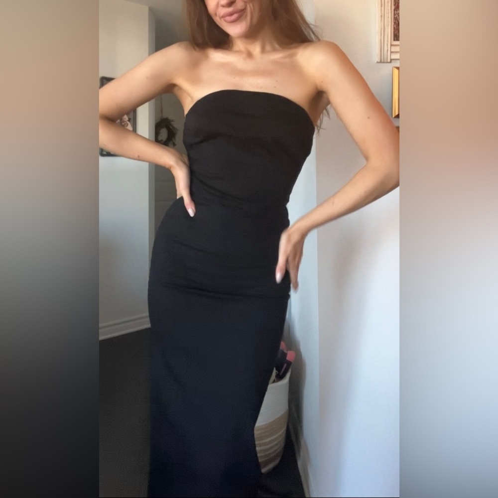 Black denim long dress